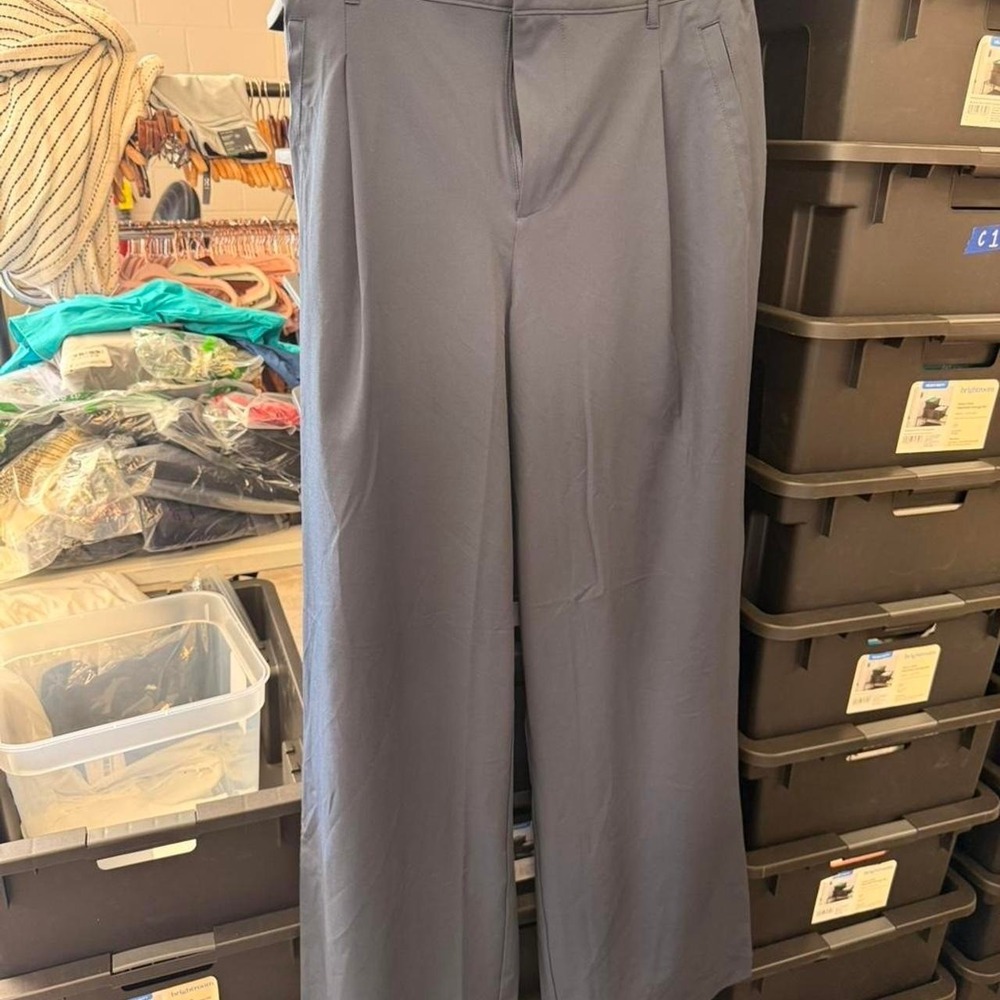 Navy Blue Wide Leg Trouser Pants